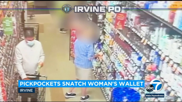 Thieves caught on camera stealing wallet from an unsuspecting shopper at Irvine’s Ralphs store