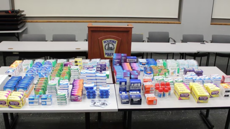 Two New York men were arrested in Holyoke for large-scale shoplifting.