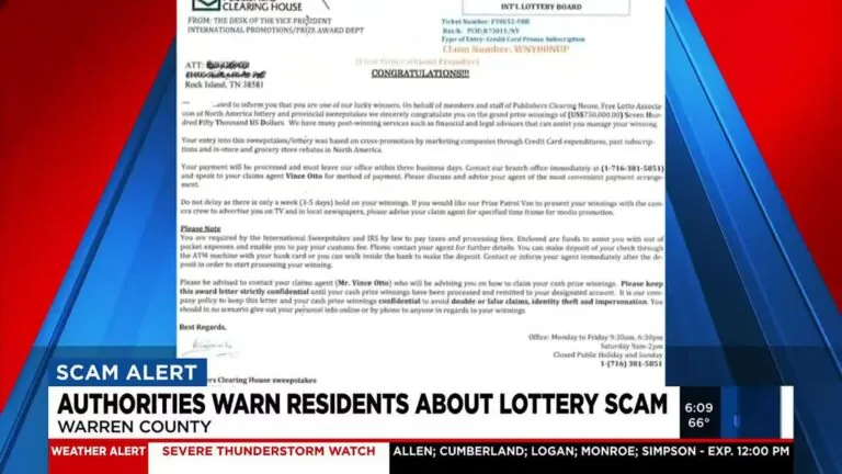 Deputies in Tennessee Warning against fraudulent lottery scheme