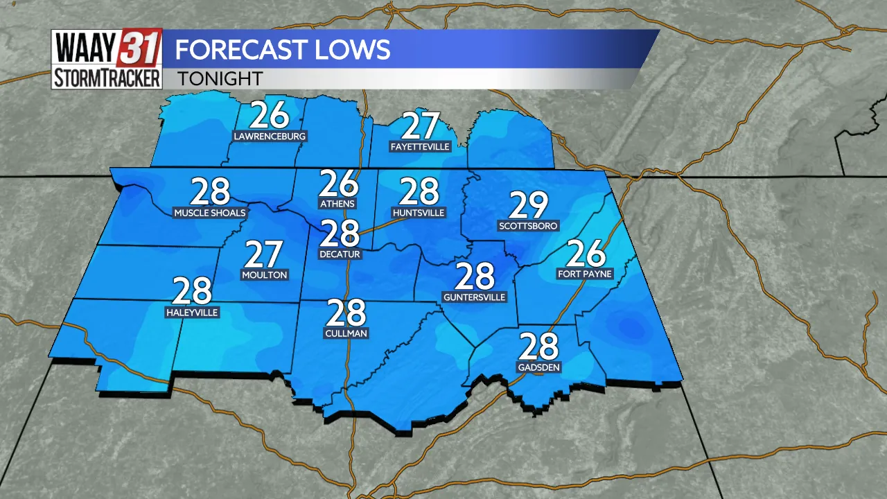 A clear, frosty night ahead for North Alabama